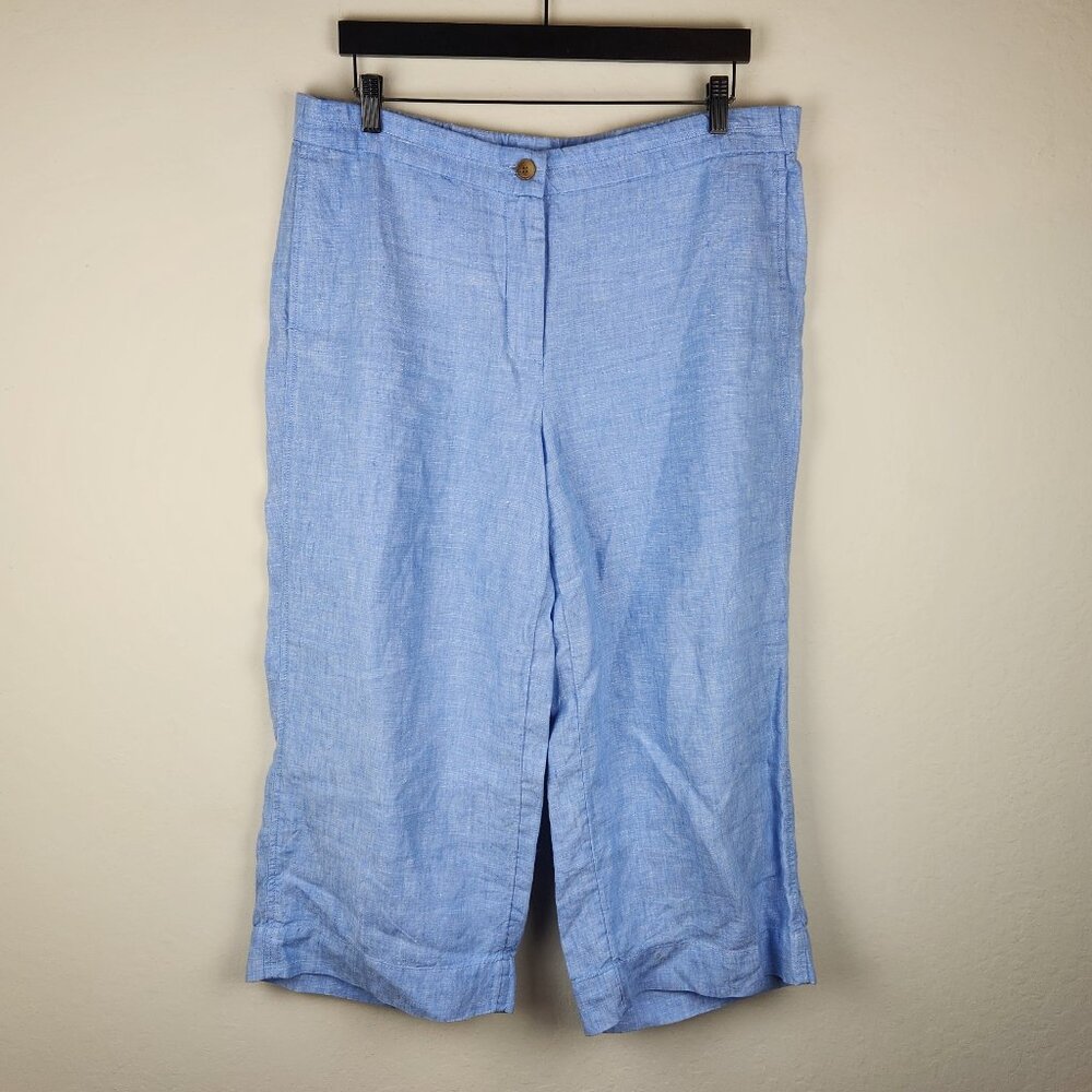 J. Jill Love Linen Blue Crop Capri Wide Leg Pants sz LP